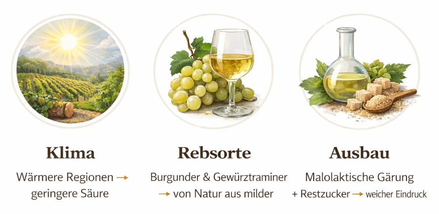 Einflussfaktoren für säurearmen Wein